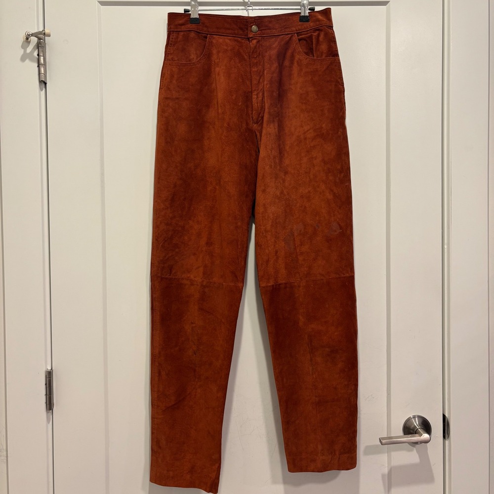 Liz Roberts Robert Elliot Neiman Marcus Vintage Rust Suede Leather Pants Size 12